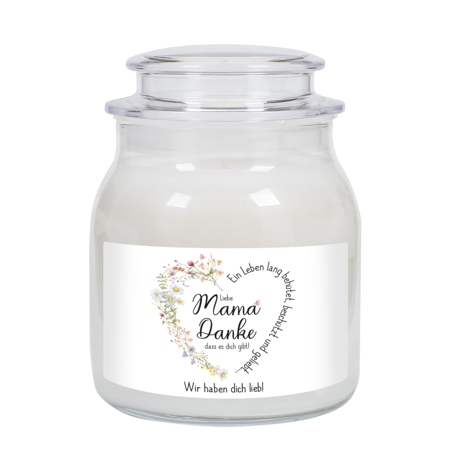 Personalisierte Duftkerze für Mama zum Muttertag o. Geburtstag | Wiesenblumen Herz