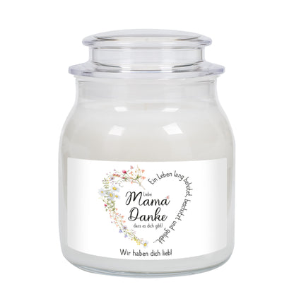 Personalisierte Duftkerze für Mama zum Muttertag o. Geburtstag | Wiesenblumen Herz