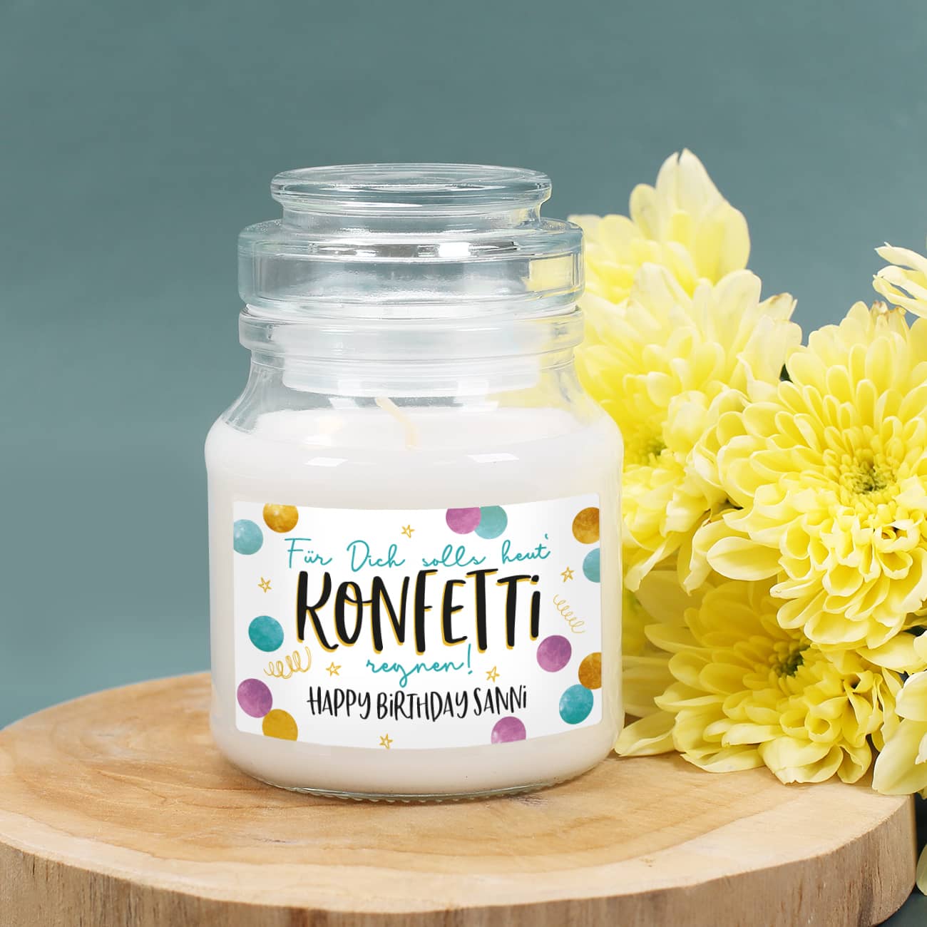 Duftkerze als Geburtstagskerze mit Text personalisiert