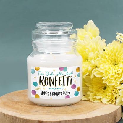 Duftkerze als Geburtstagskerze mit Text personalisiert