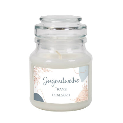 Kerze mit Duft zur Jugendweihe mit Name und Datum der Feier