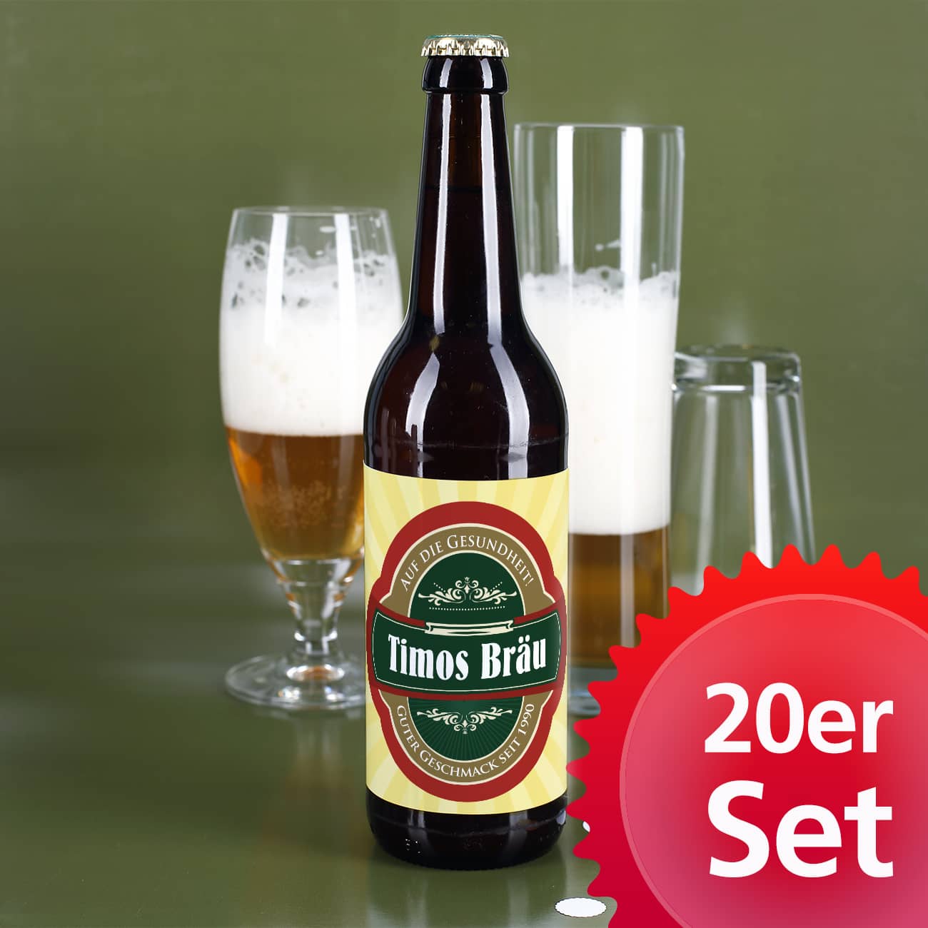 20er Bieraufkleber Klassik mit Wunschtexten