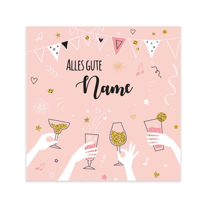 Flaschenaufkleber mit Party-Motiv und Wunschname
