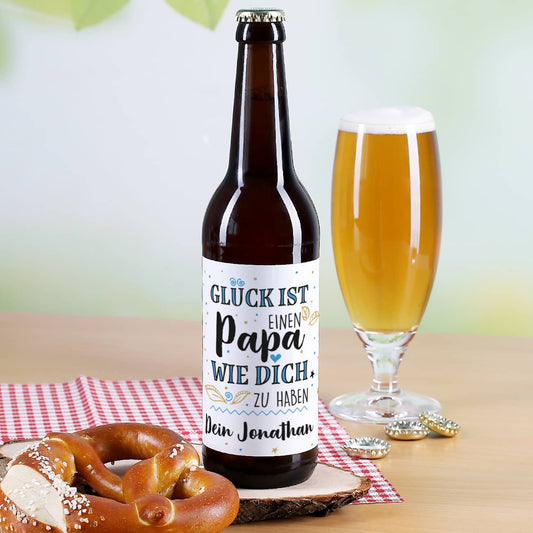 Glück ist, einen Papa wie dich zu haben - Bieraufkleber mit Wunschtext