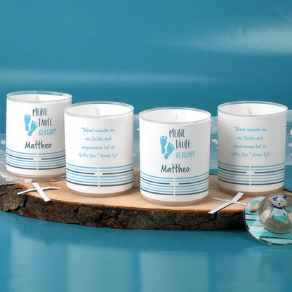 4er Set kleine Kerzen zur Taufe in Blau
