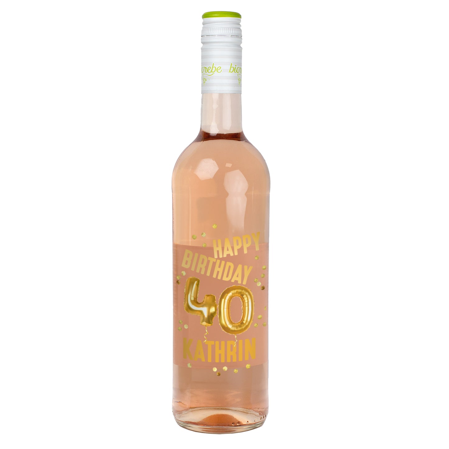 Biorebe Wein zum 40. Geburtstag personalisiert mit Name | Luftballon & Konfetti Design