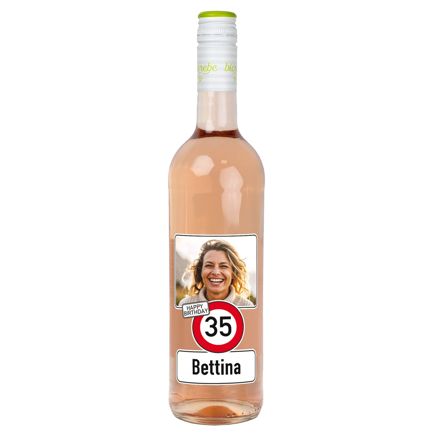 Biorebe Wein zum Geburtstag personalisiert mit Name, Foto & Alter | Verkehrsschild Design