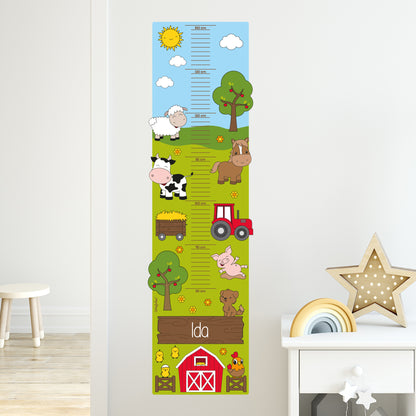 Wandtattoo Messlatte Bauernhof mit Namensaufdruck für Kinderzimmer