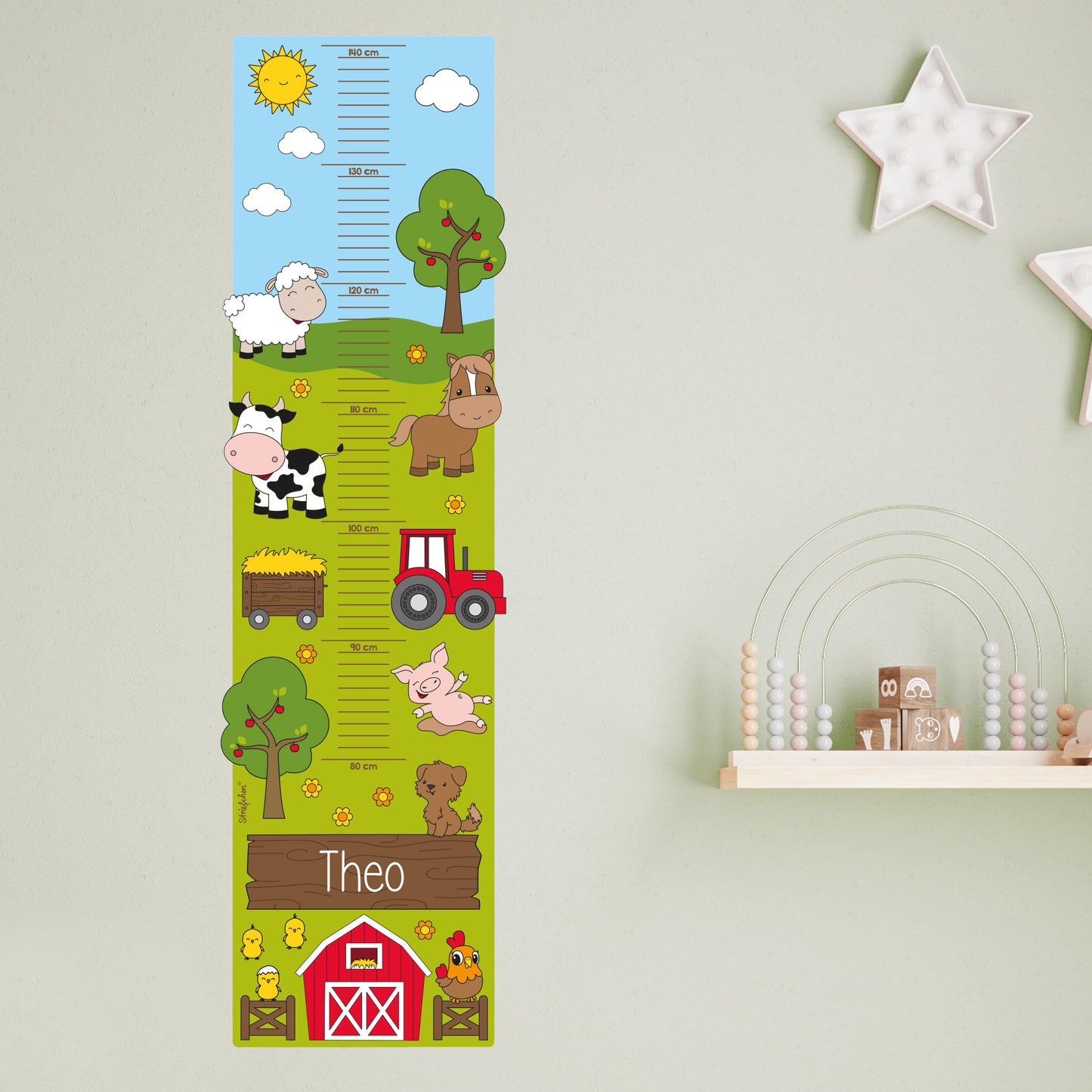 Wandtattoo Messlatte Bauernhof mit Namensaufdruck für Kinderzimmer