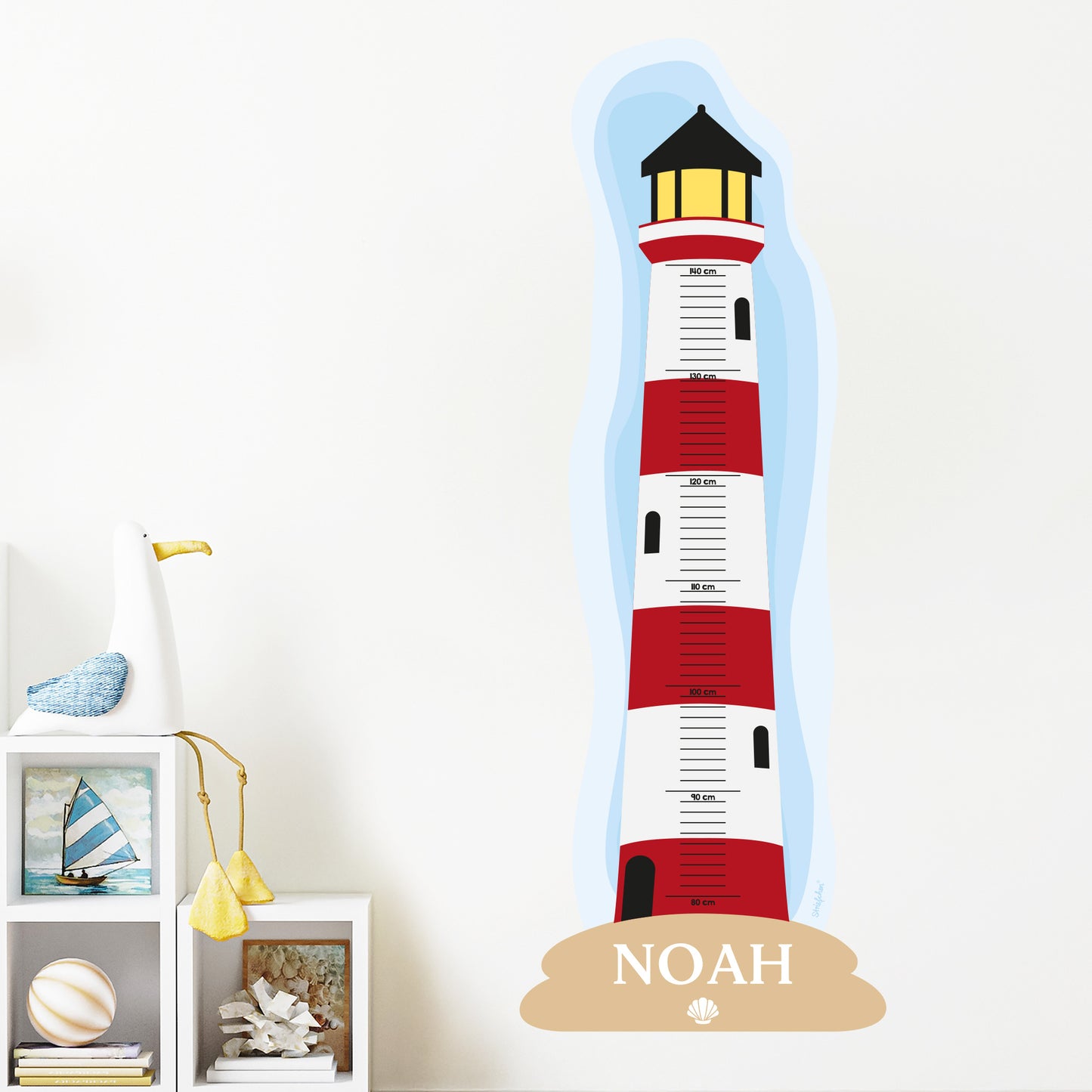 Wandtattoo Messlatte Leuchtturm mit Namensaufdruck für Kinderzimmer