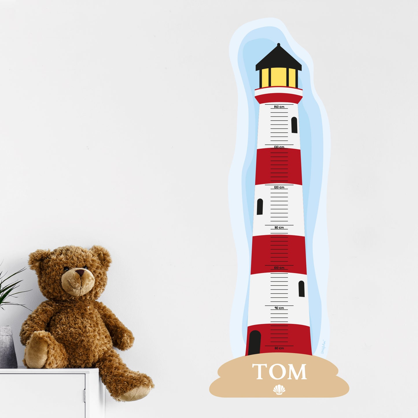 Wandtattoo Messlatte Leuchtturm mit Namensaufdruck für Kinderzimmer