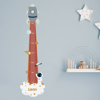 Wandtattoo Messlatte für Kinderzimmer mit Wunschname & Raketen-Motiv