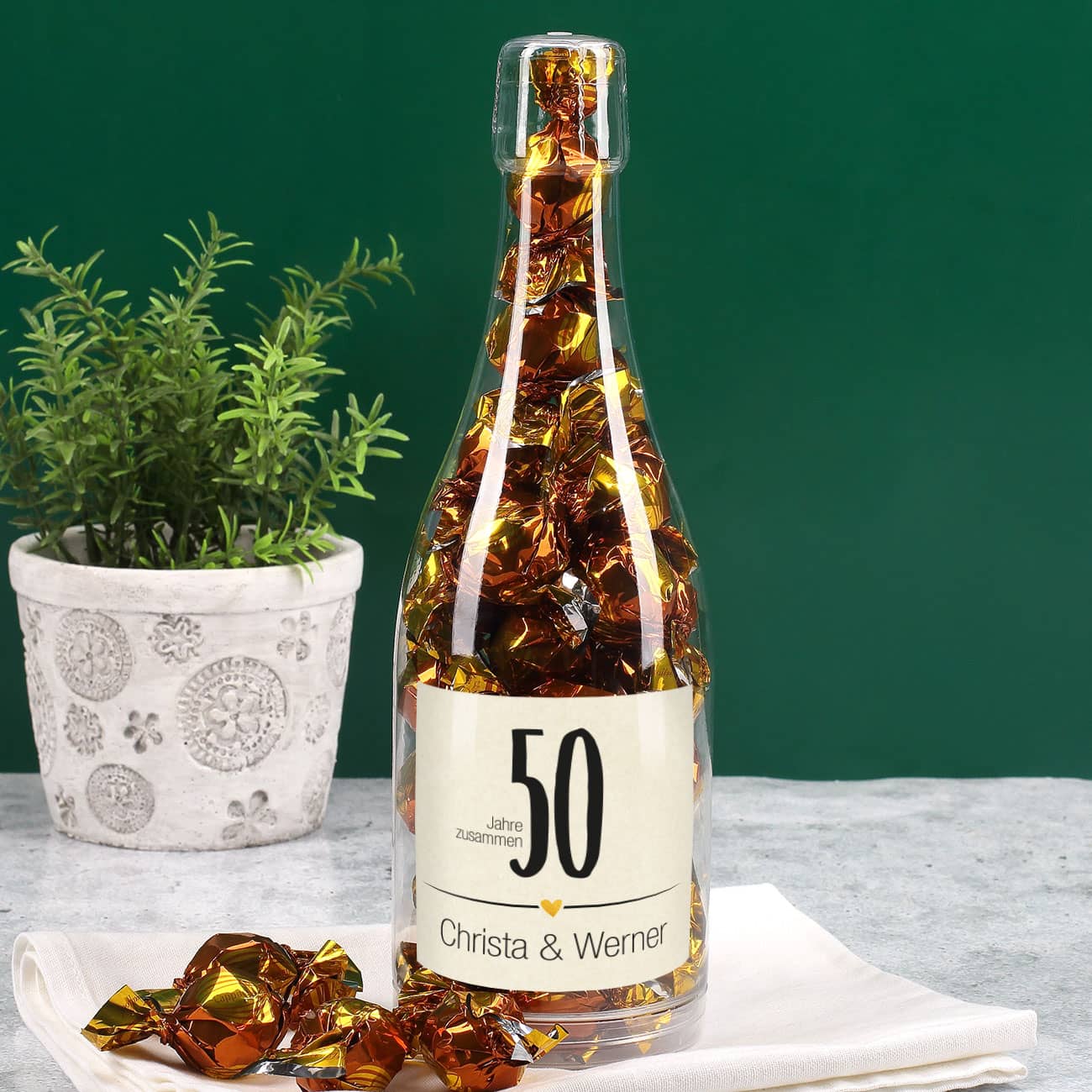Pralinenflasche zur Goldenen Hochzeit