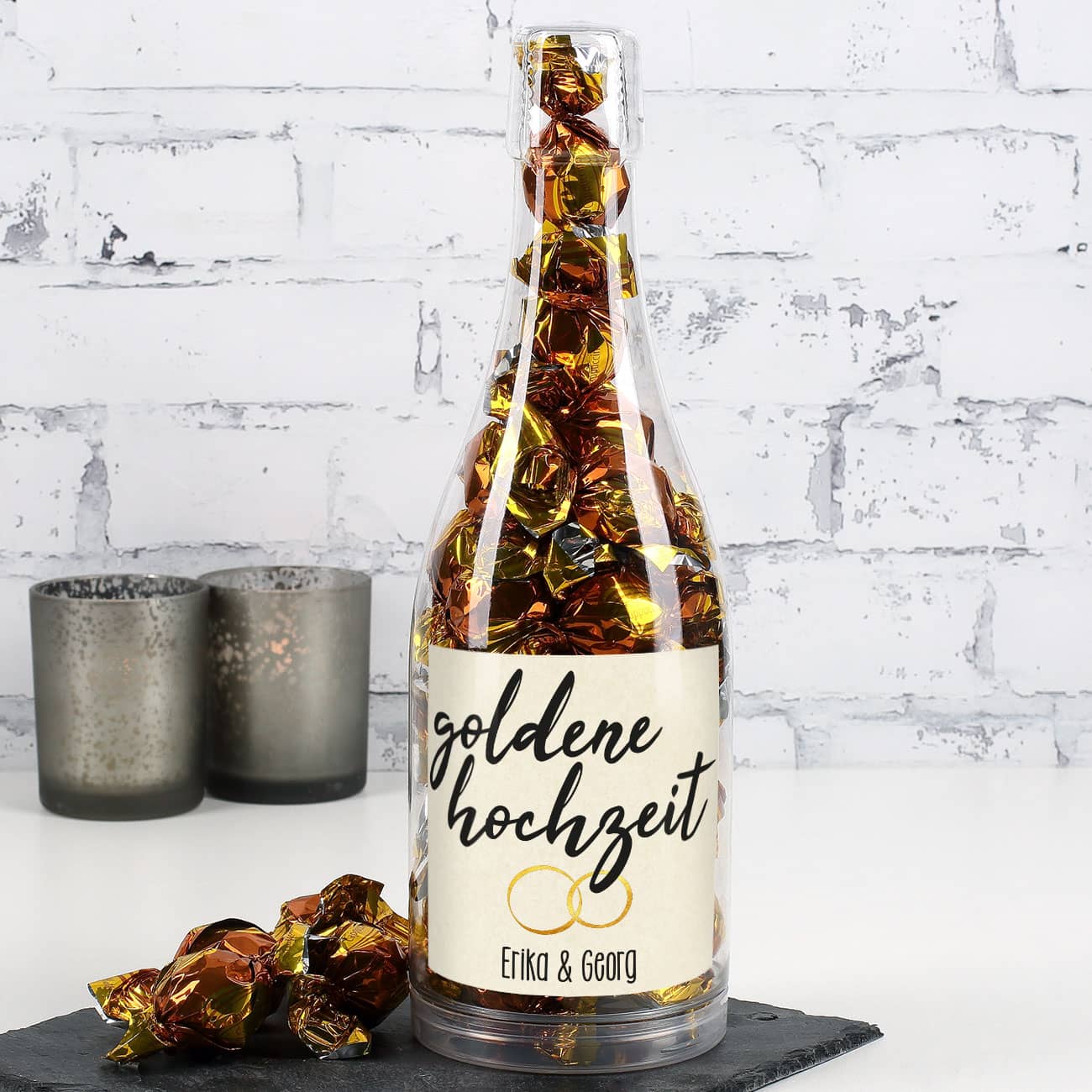 Pralinenflasche zur Goldenen Hochzeit