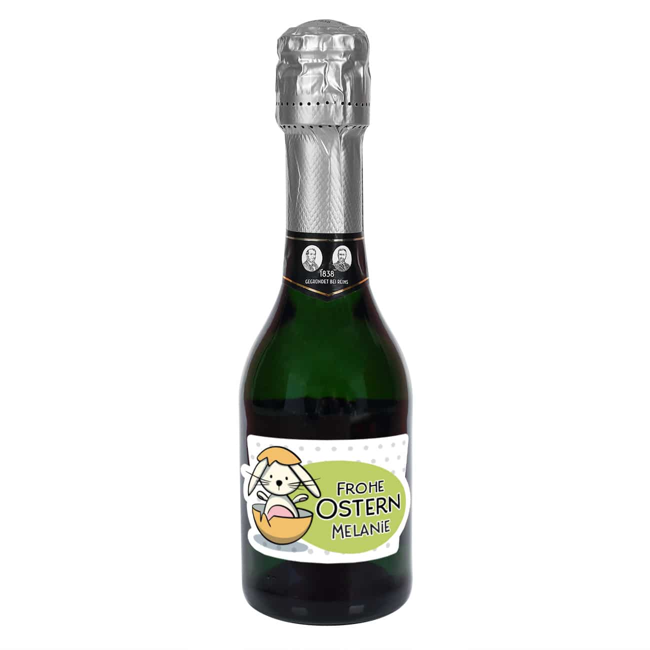 Kleiner 0,2l Sekt mit Osterhase auf dem Etikett