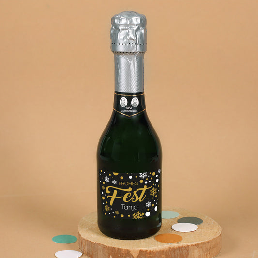 Sektflasche 0,2l mit weihnachtlichem Etikett und Name