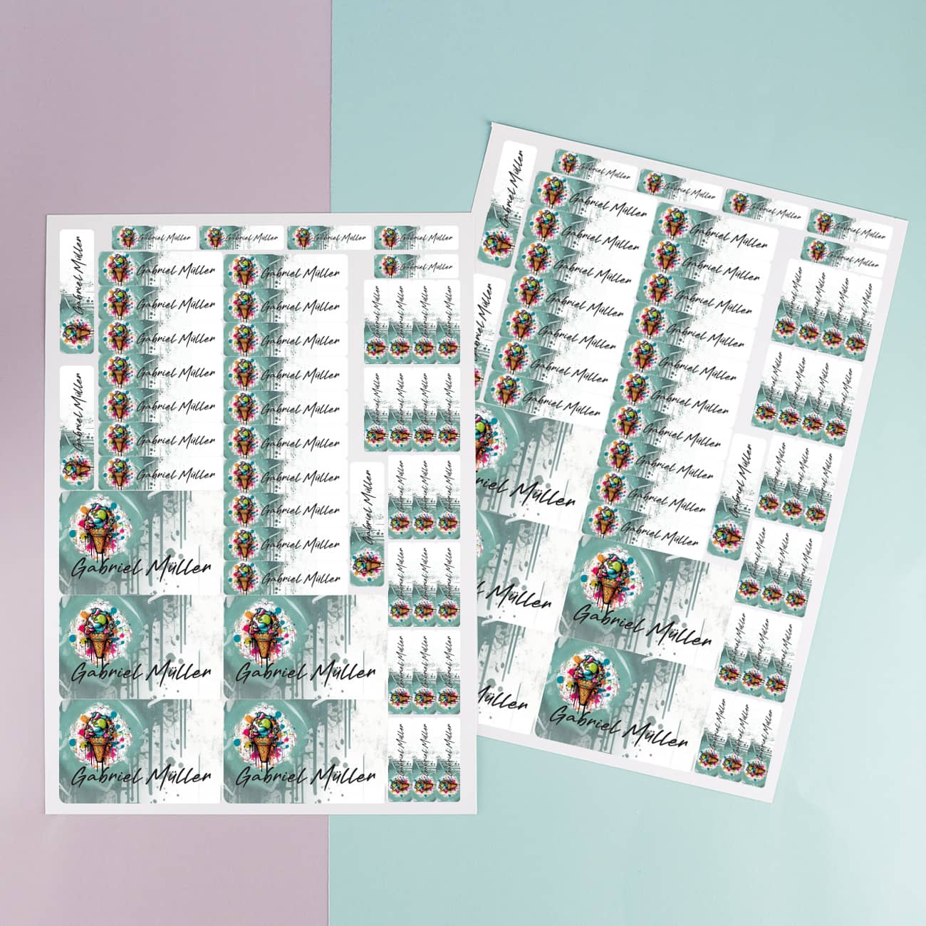 Graffiti Namensaufkleber mit Eis-Motiv (100 Stück)