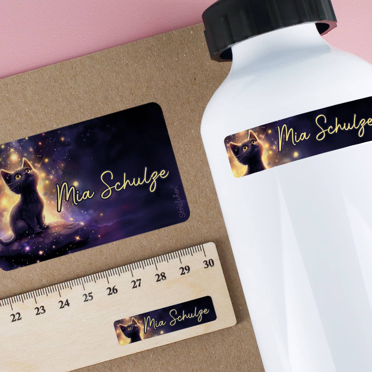 Schulaufkleber mit Katze und Name