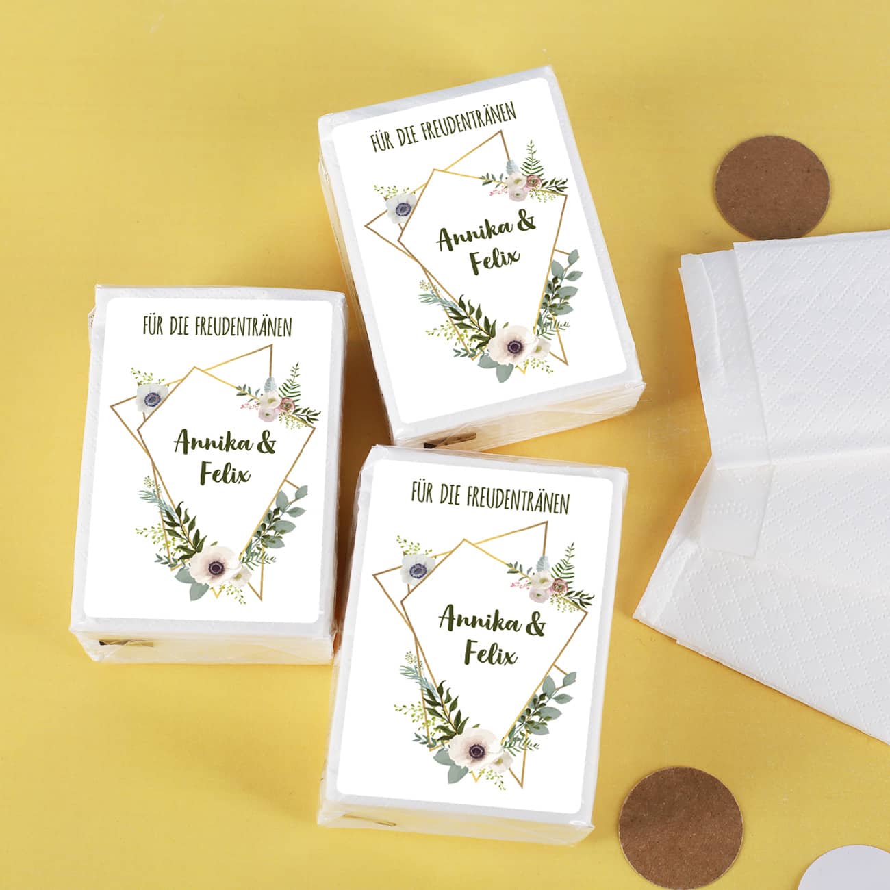 Freudentränen-Taschentücher zur Hochzeit mit Blüten in Aquarell-Optik 10er Set