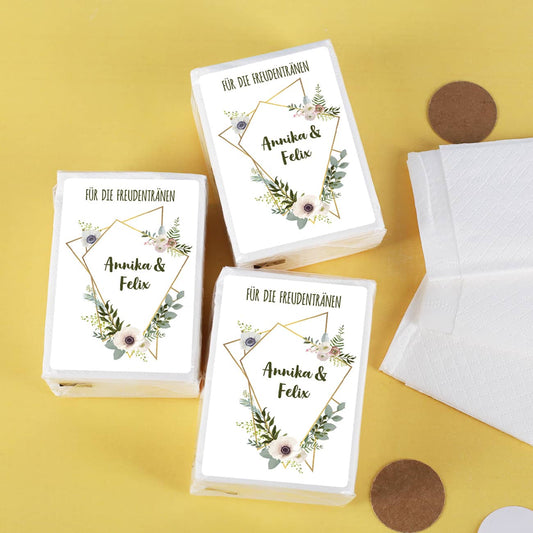 Freudentränen-Taschentücher zur Hochzeit mit Blüten in Aquarell-Optik 10er Set