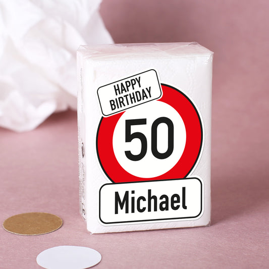 Taschentücher zum Geburtstag mit Verkehrszeichen, Name und Alter