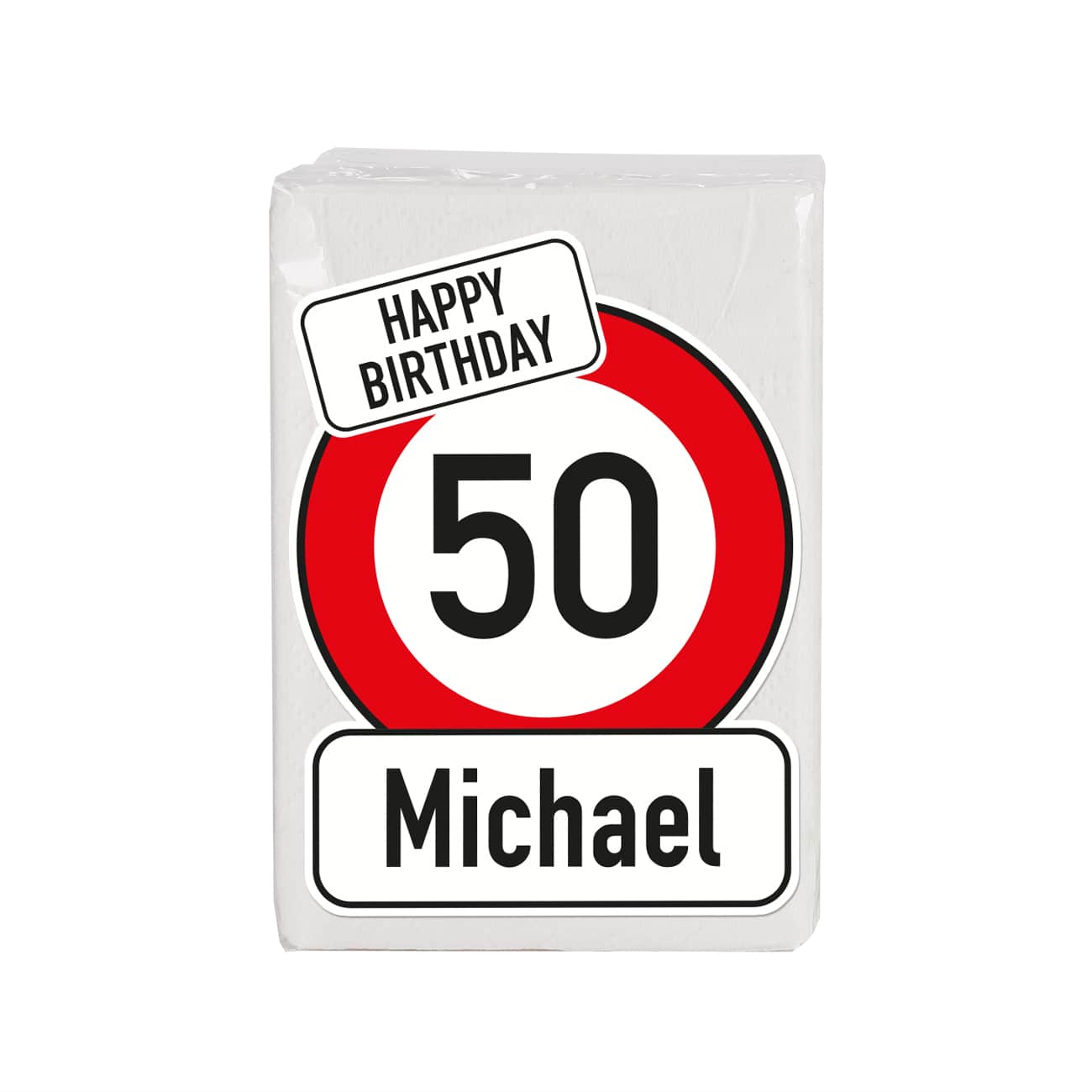 Taschentücher-Verpackung als lustige Geschenkidee zum Geburtstag mit Verkehrszeichen, Alter und Name