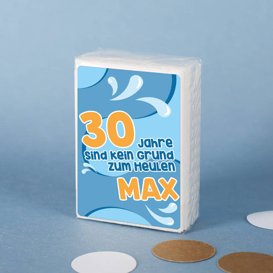 Älter werden ist kein Grund zum Heulen - Taschentücher mit lustigen Aufkleber samt Name und Alter