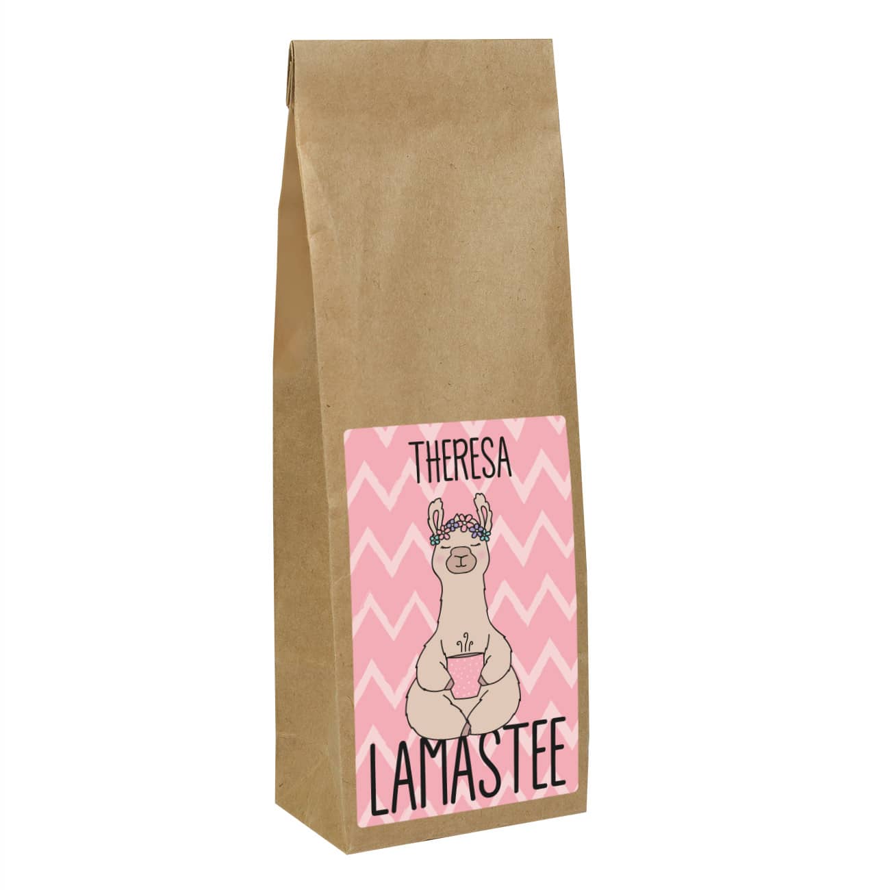 Entspannung mit Lamastee - mit Name auf dem Etikett