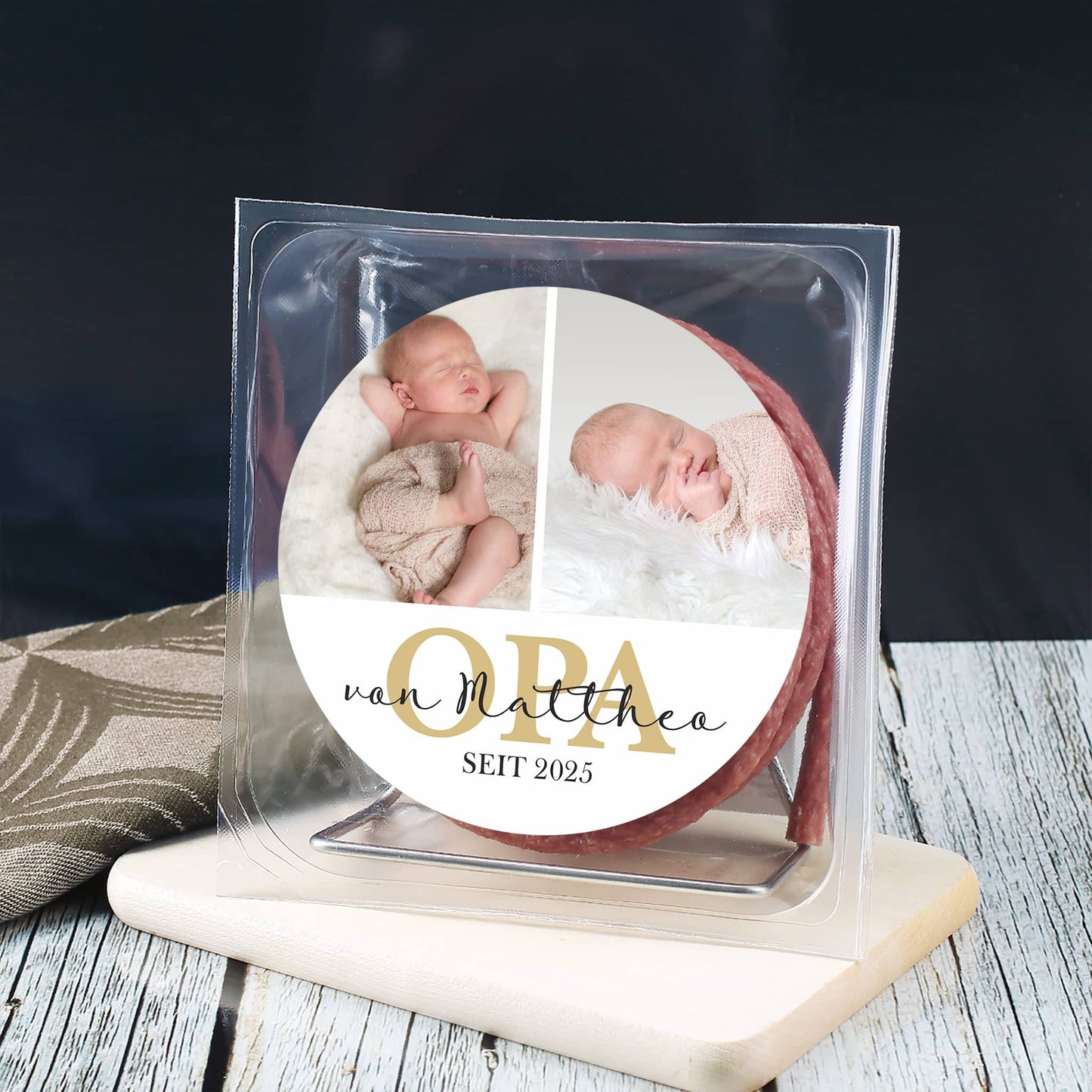 Salamikabeltrommel für Opa mit Fotos