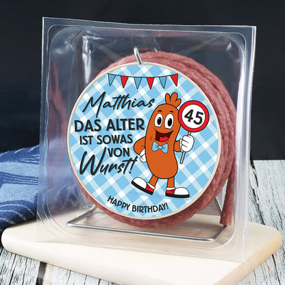 Salami Kabeltrommel mit Name und Alter personalisiert