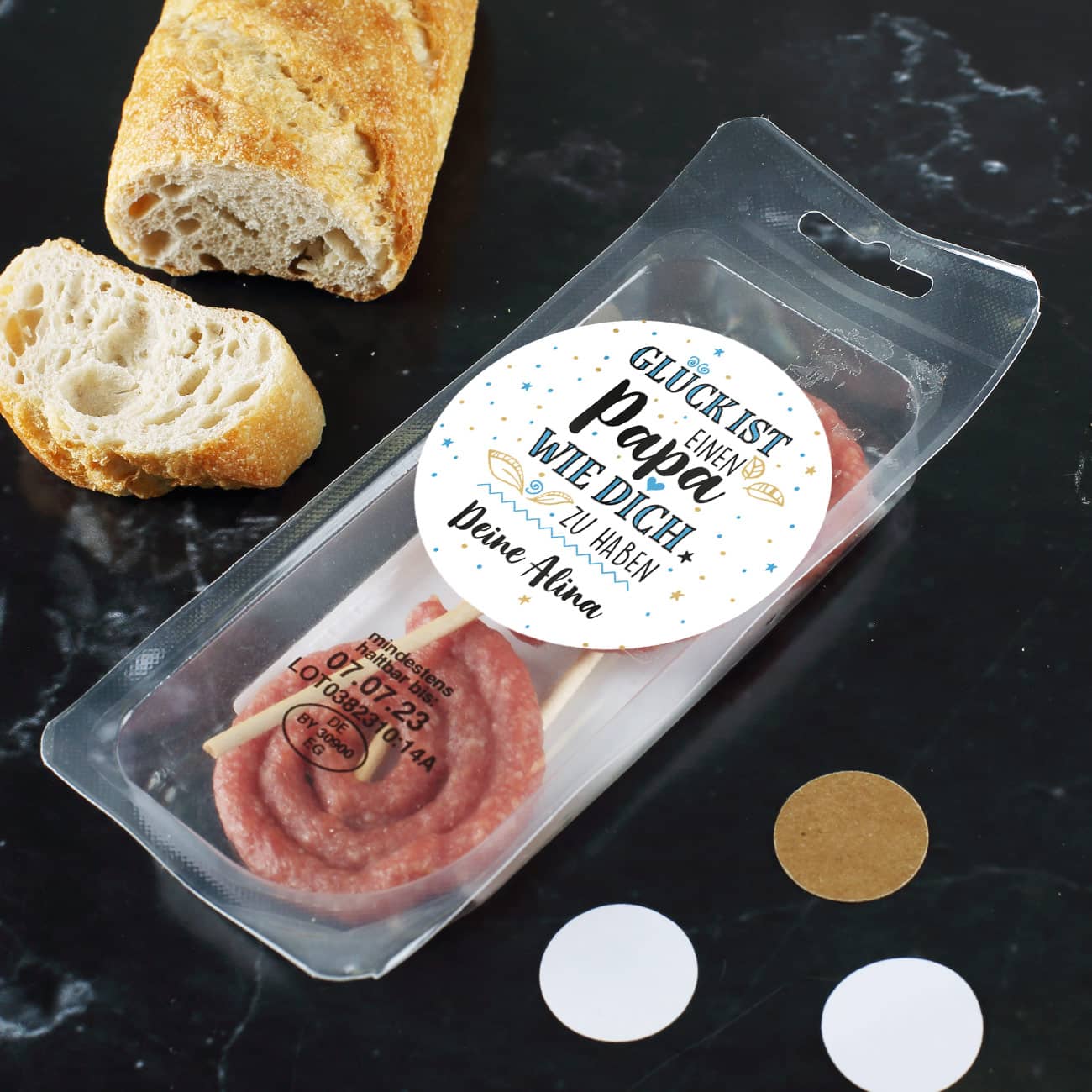 Personalisierte Salamilollies zum Vatertag oder Geburtstag