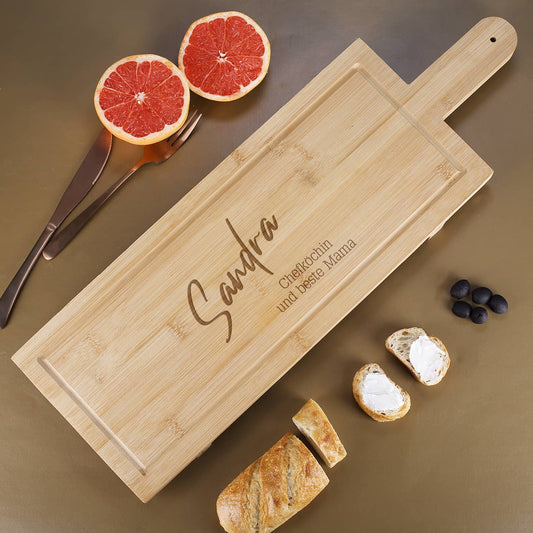 Graviertes Bambusbrett mit Name und Wunschtext