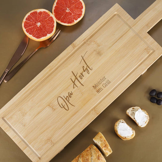 Bambusschneidebrett mit Gravur von Name und Text nach Wunsch