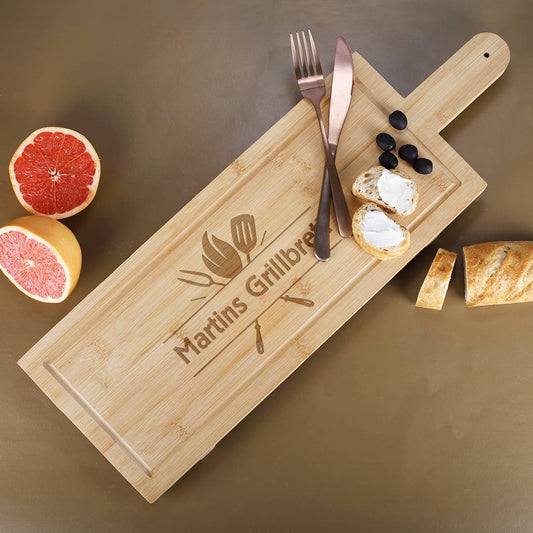 Grill Motiv - XL Bambusbrett mit Gravur von Text nach Wunsch