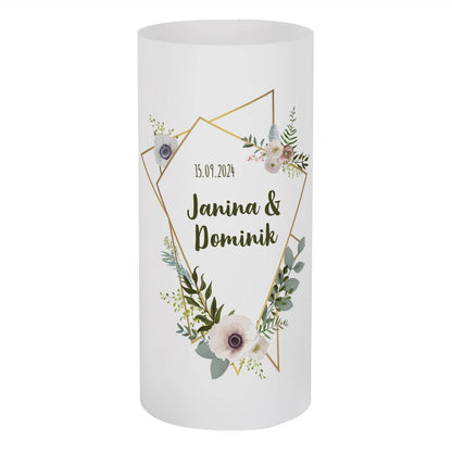 bedruckt Lichthüllen zur Hochzeit mit Blüten, Namen und Datum, 4er Set