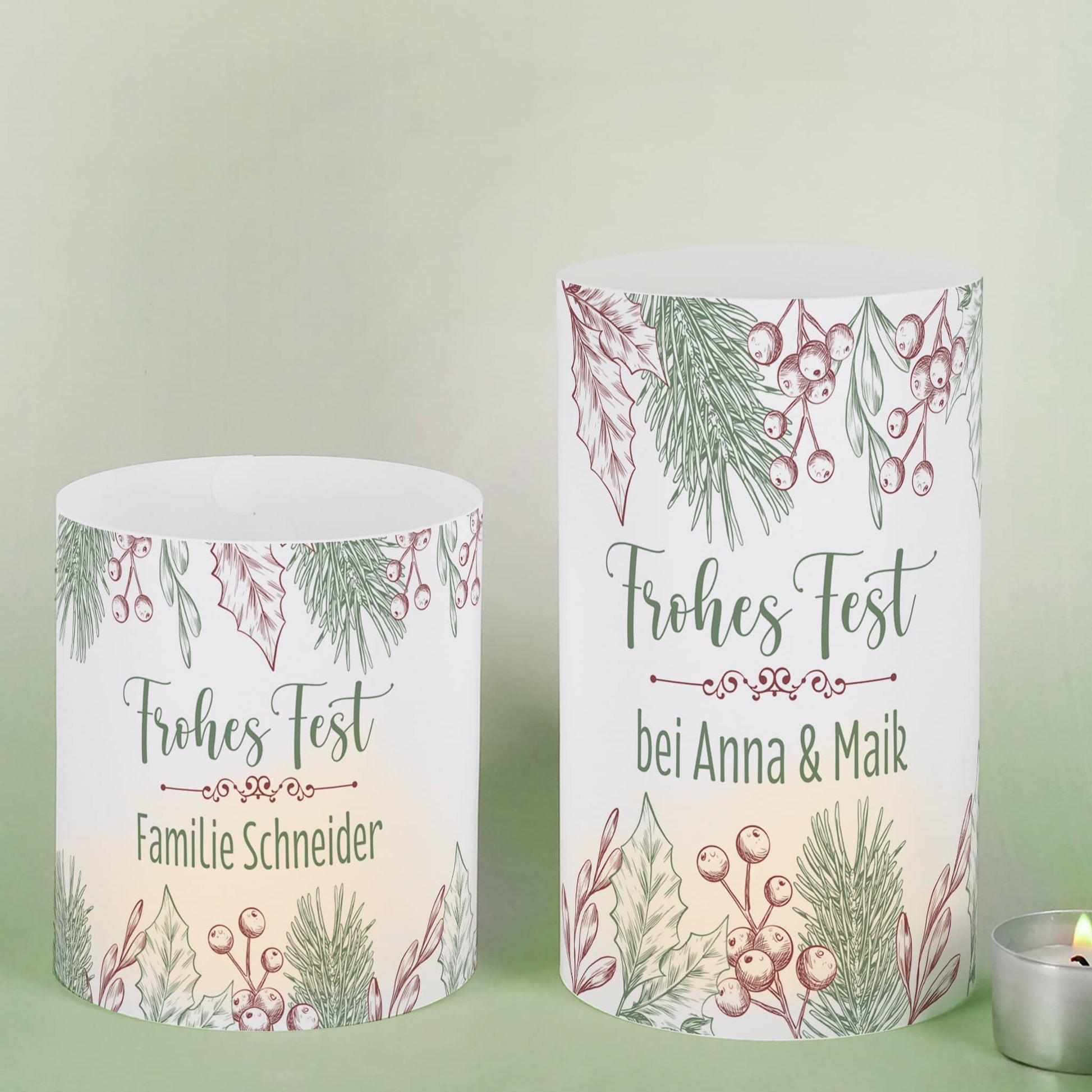 Lichthülle als Weihnachtsdekoration mit Text personalisiert