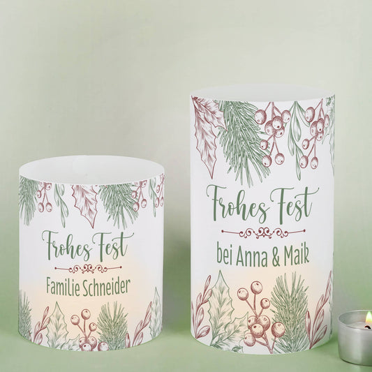 Lichthülle als Weihnachtsdekoration mit Text personalisiert