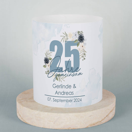 Lichthülle - 25 Jahre gemeinsam - als Tischdeko zur Silbernen Hochzeit