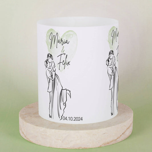 Kleines Windlicht mit Brautpaar-Motiv