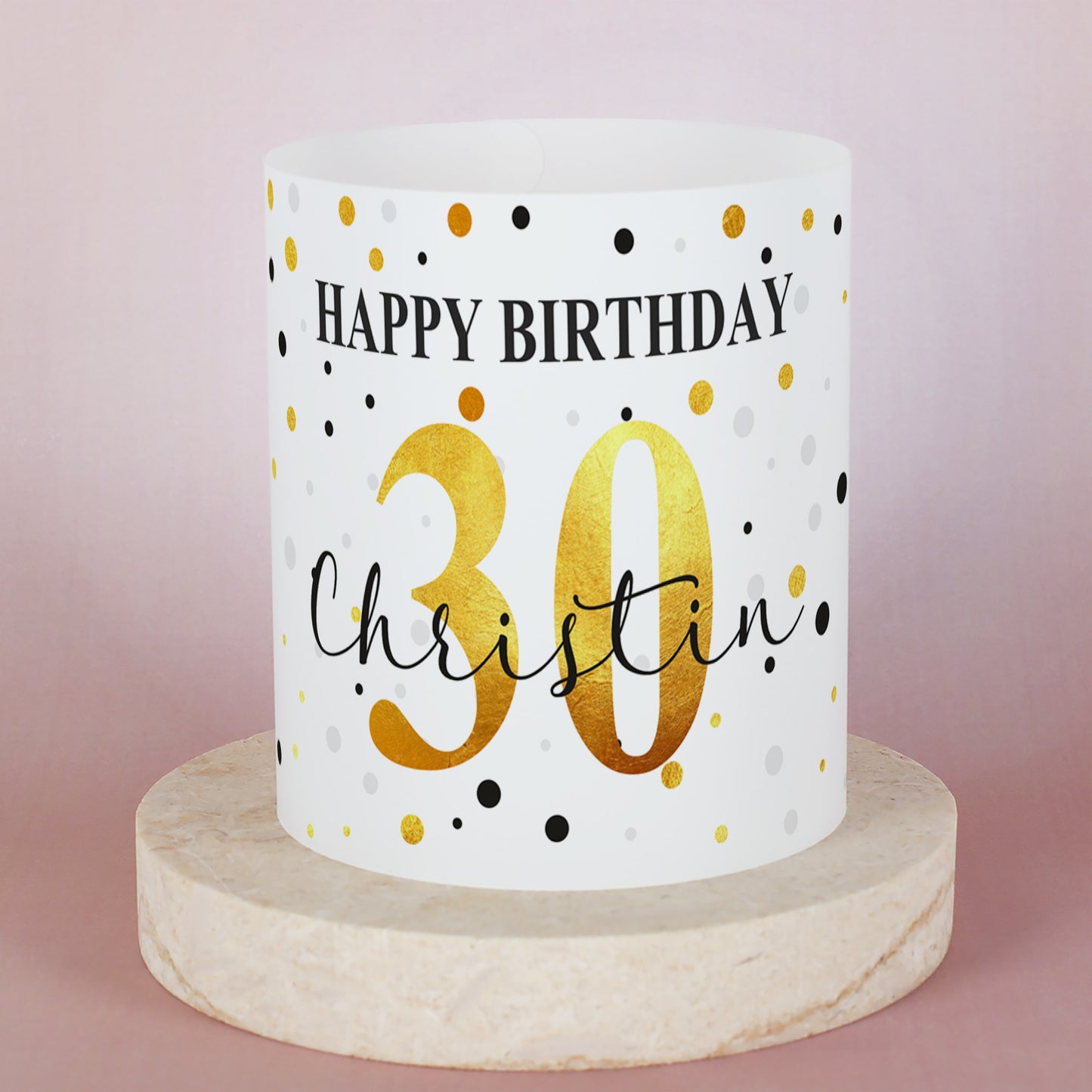 Lichthülle zum Geburtstag mit persönlichem Aufdruck in Schwarz-Gold