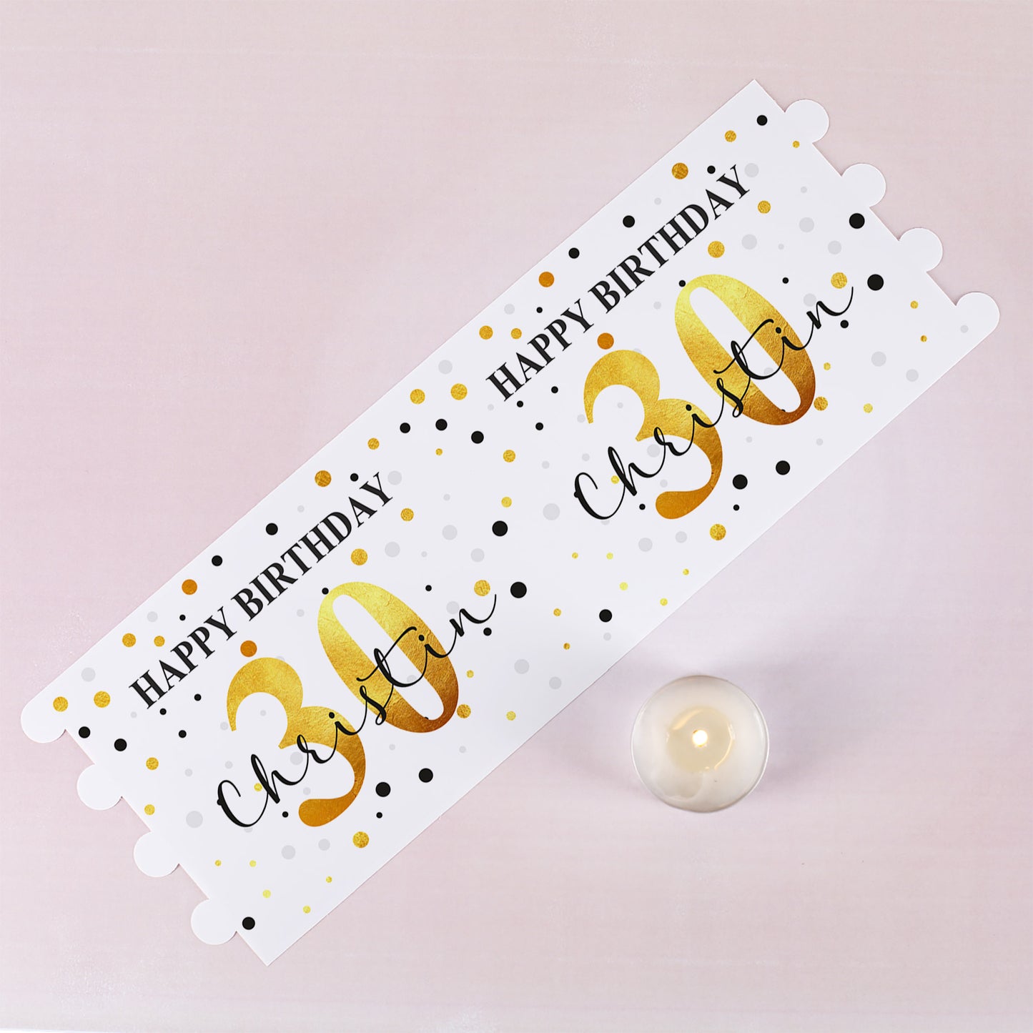 Lichthülle zum Geburtstag mit persönlichem Aufdruck in Schwarz-Gold