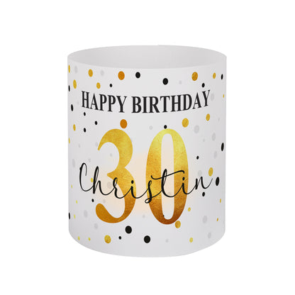 Lichthülle zum Geburtstag mit persönlichem Aufdruck in Schwarz-Gold