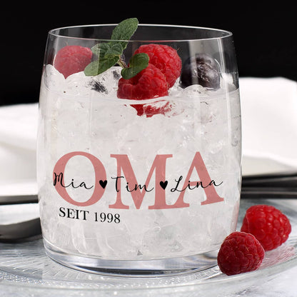 Wasserglas mit den Namen der Enkelkinder 