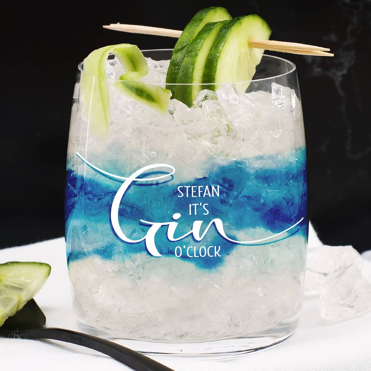 Bedrucktes Glas mit Watercolour Motiv und Gin 