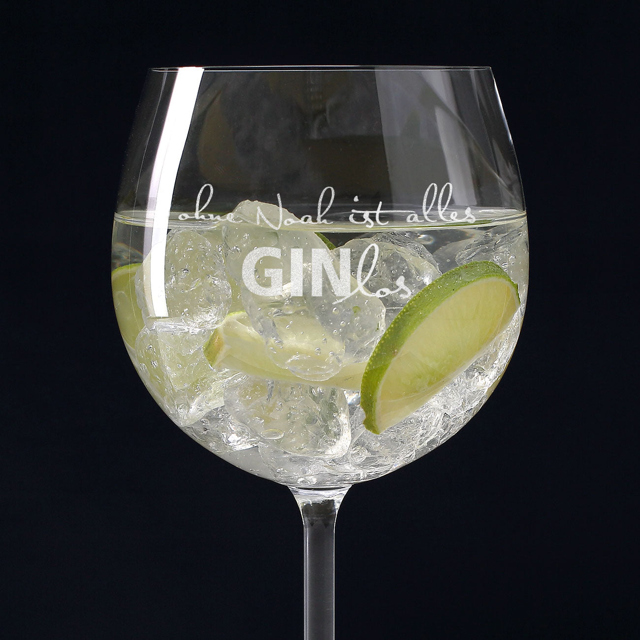 Gin-Glas mit Gravur "ohne... ist alles GINlos" ergänzt mit Name nach Wunsch