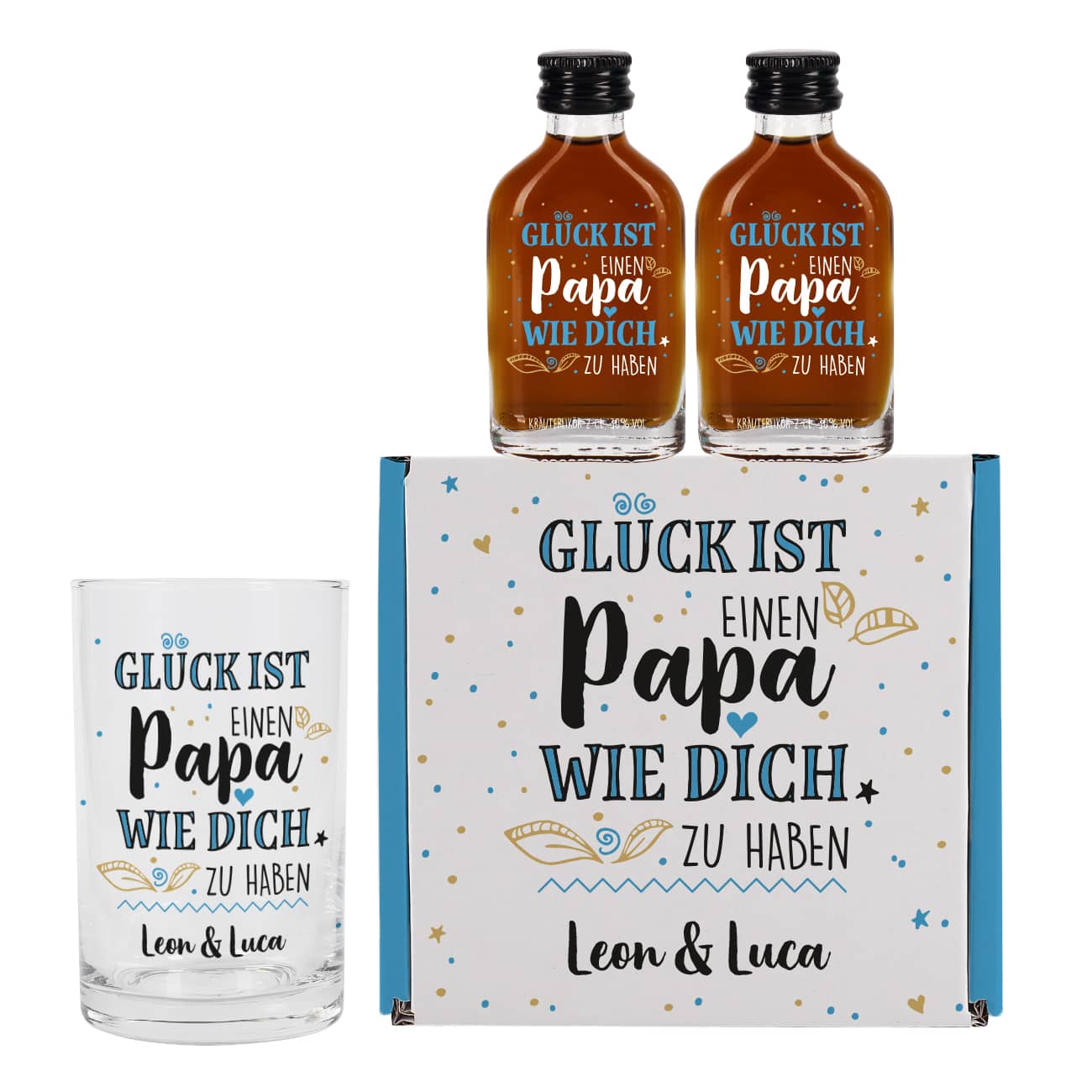 Schnaps Geschenkset für den besten Papa mit Box, Likör und Schnapsglas