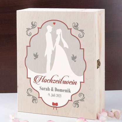 Hochzeitswein mit 2 gravierten Gläsern in edler Holzbox