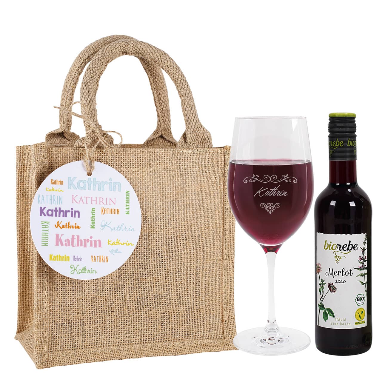 Rotwein Geschenkset mit persönlichem Weinglas