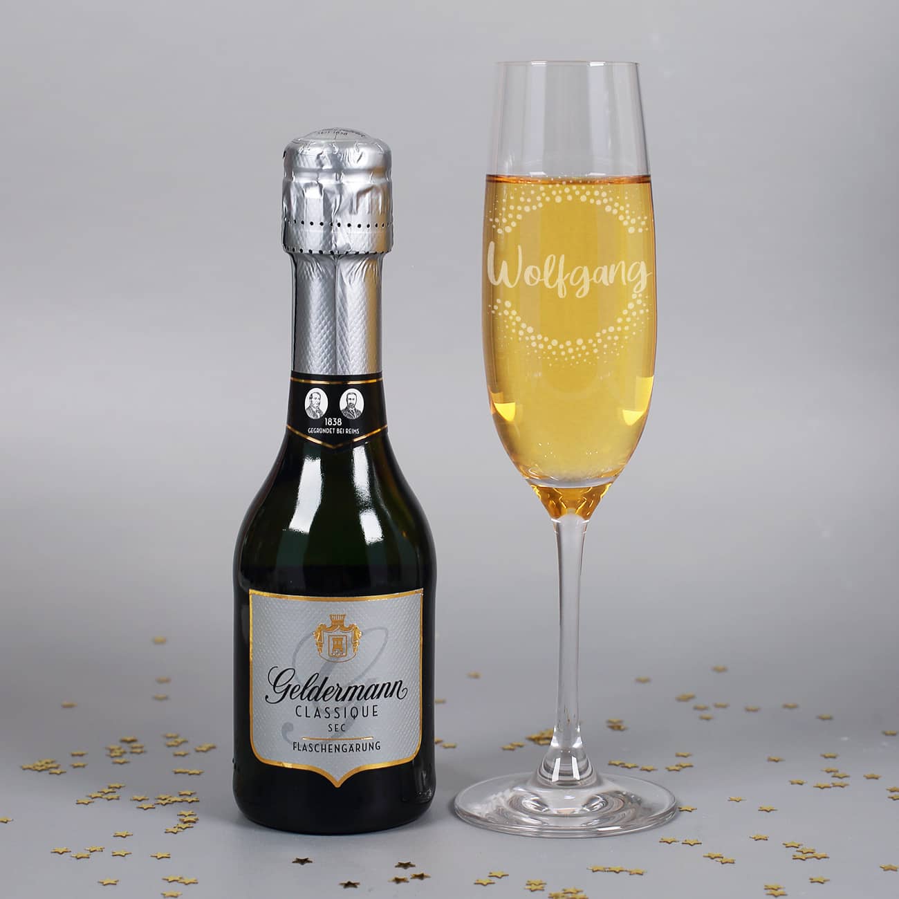 Kleiner Sekt & graviertes Sektglas mit Name nach Wunsch