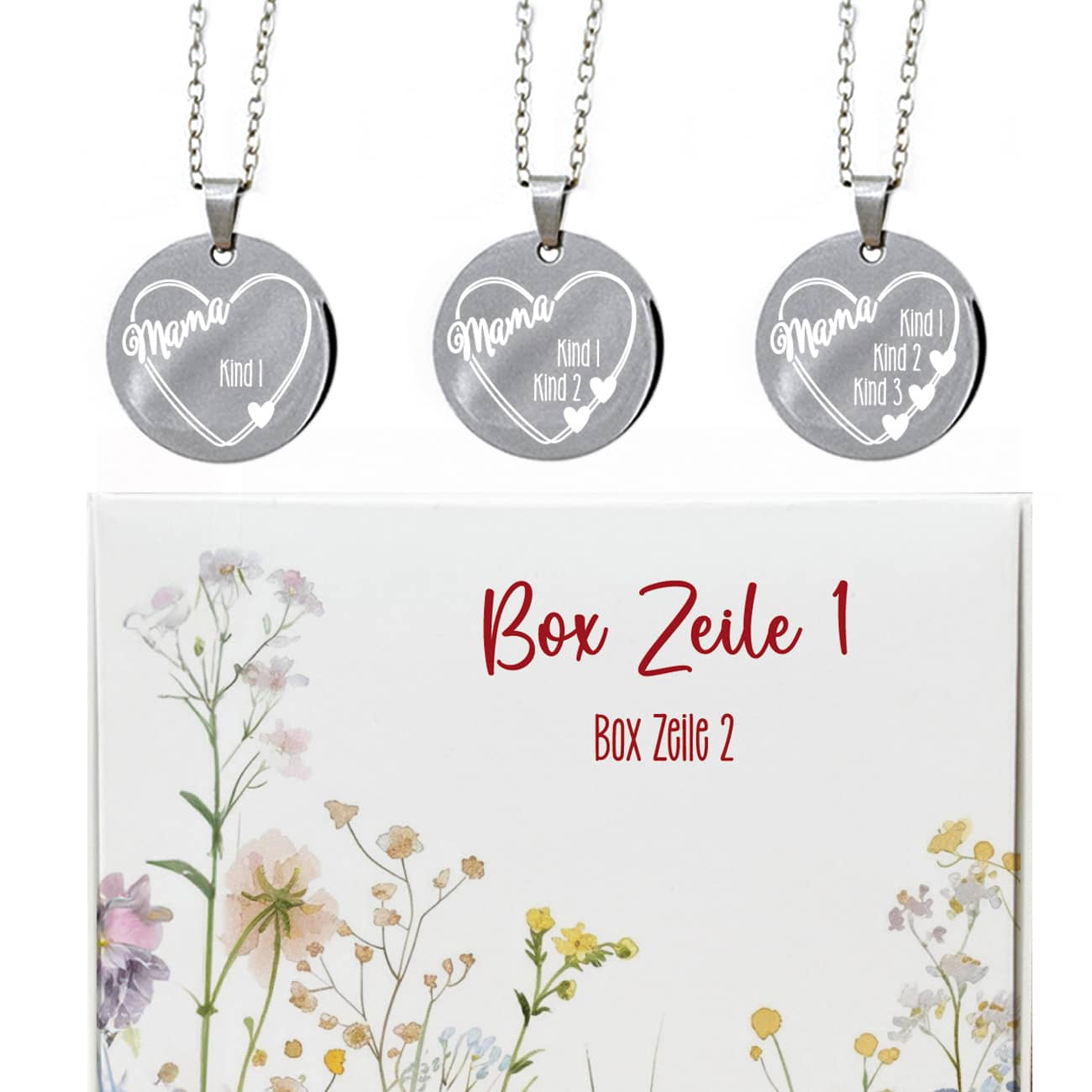 Halskette mit Namen der Kinder in Mamas Herz - mit persönlicher Geschenkbox
